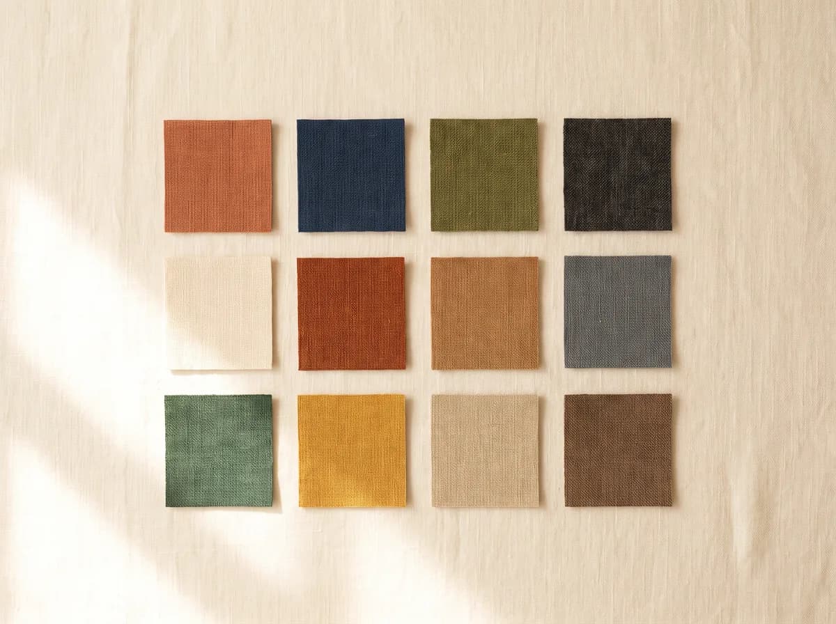 Color palette swatches laid out on a warm-toned surface, editorial